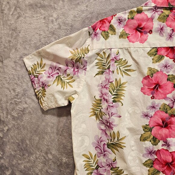 Two Palms Hawaiian Blouse Womens M Colorful Hibiscus Made is Hawaii USA Cotton - Picture 5 of 14